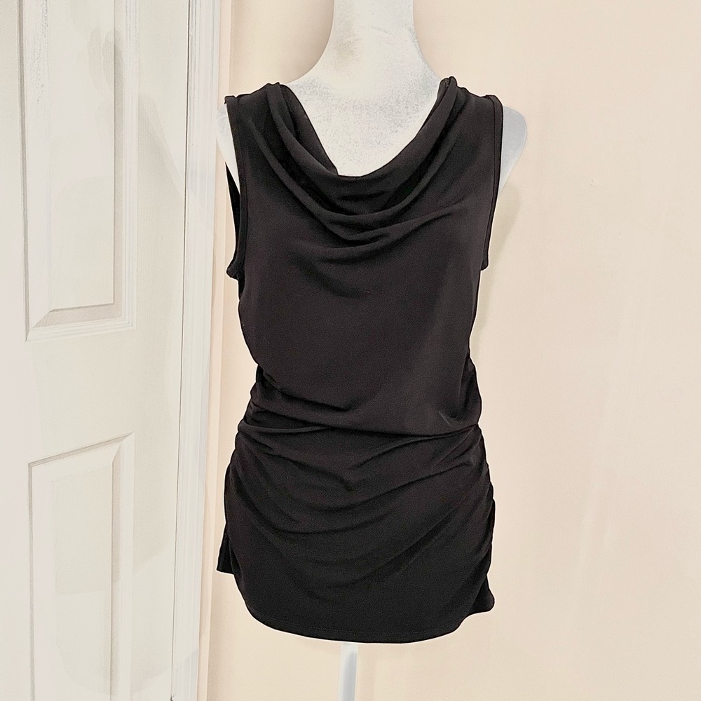 DKNY Black Sleeveless Cowl Neck Ruched Top Size S